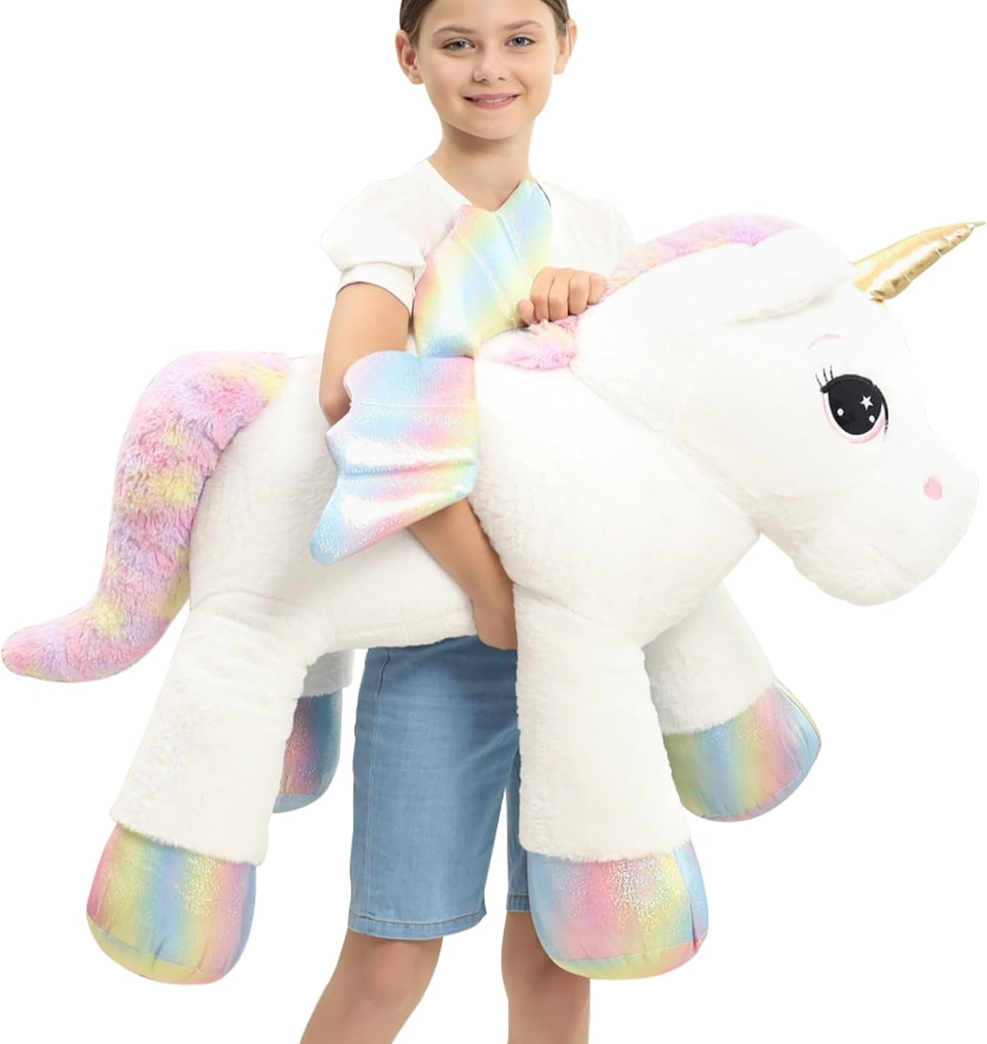 FFxiong Almohada de peluche gigante de unicornio de 44 pulgadas, li...