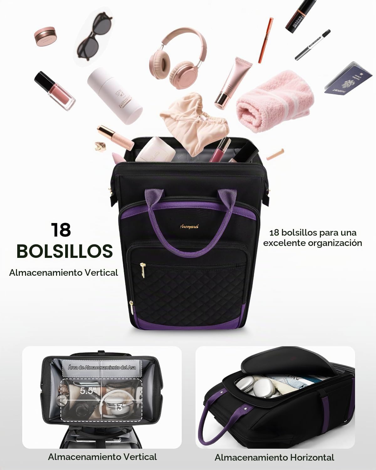 Arcoyard Mochila con ruedas para mujer, mochila de viaje de 16 pulg...