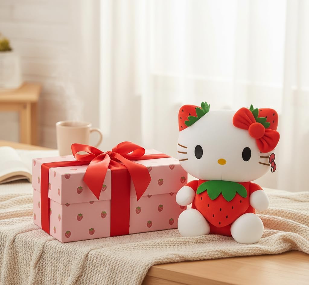 AlphaDesignLuxe Juguete de peluche de gato de fresa roja de 11 pulg...