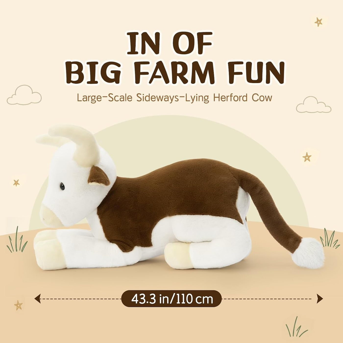 Tezituor 43.3 - Peluche de ganado Hereford gigante, almohada corpor...