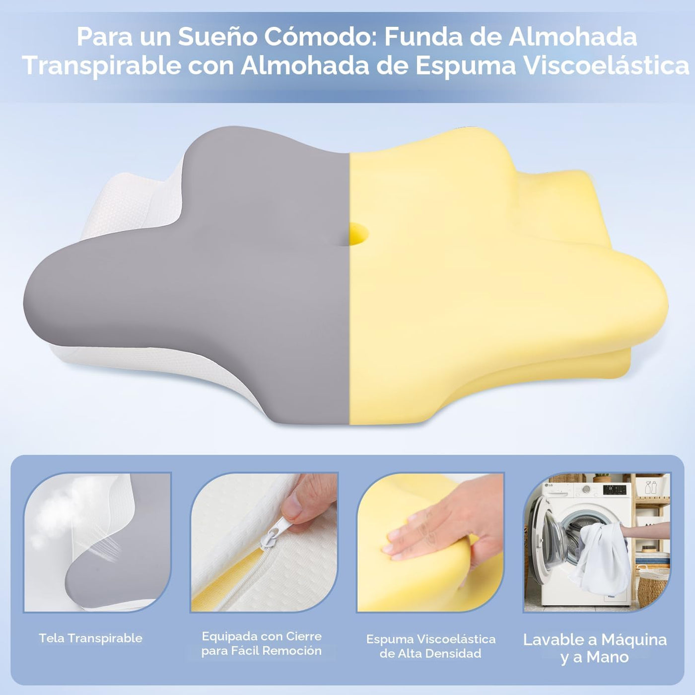 Missleep Almohada cervical para cuello, almohada ergonómica de espu...