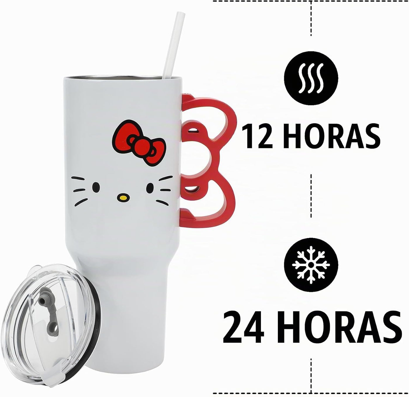 Bioworld Hello Kitty - Vaso de acero inoxidable de 40 onzas con man...
