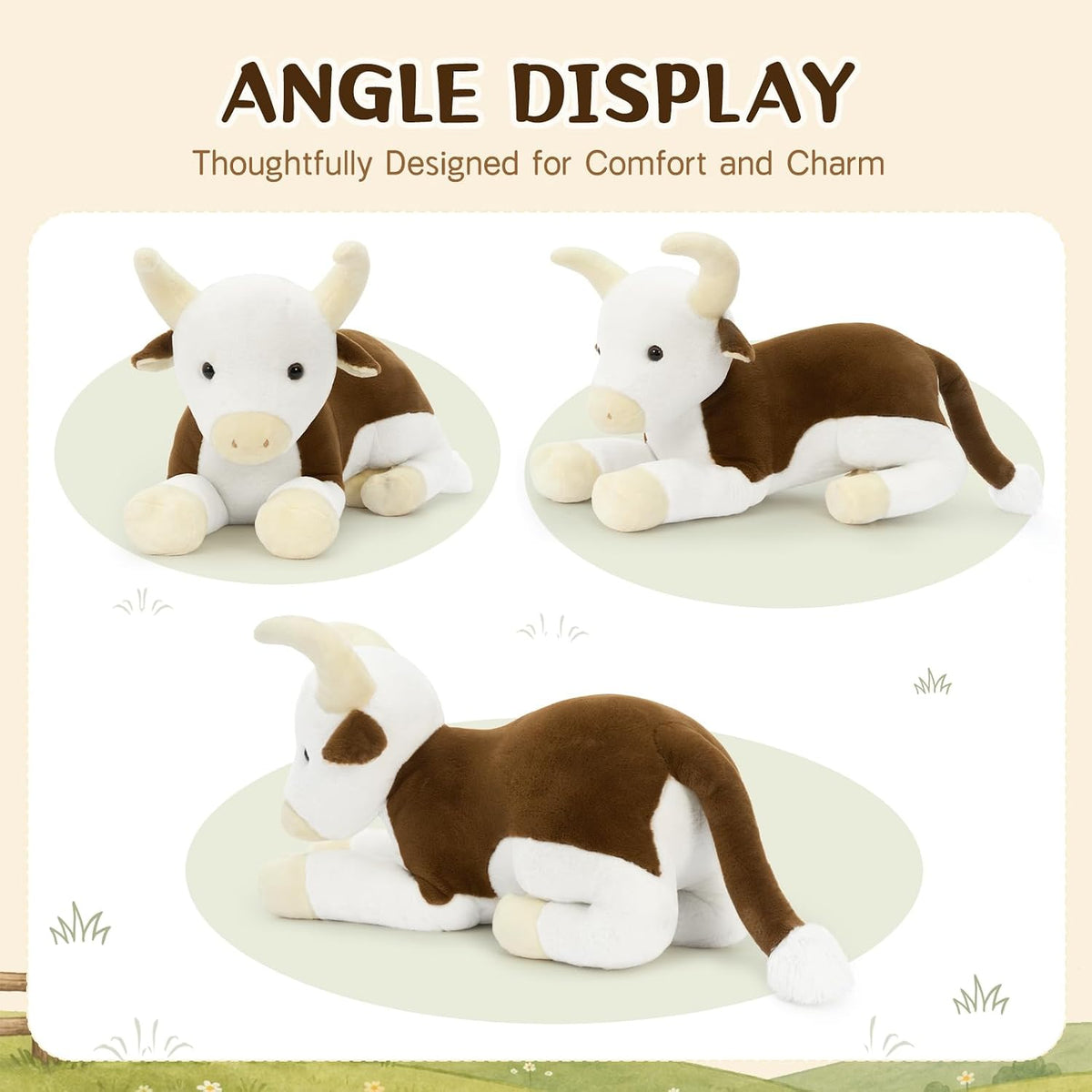 Tezituor 43.3 - Peluche de ganado Hereford gigante, almohada corpor...