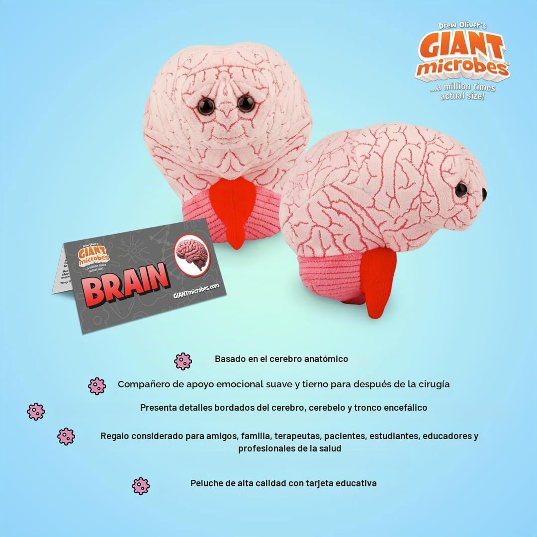 GIANT MICROBES Brain Plush, cerebro anatómico con detalles bordados...