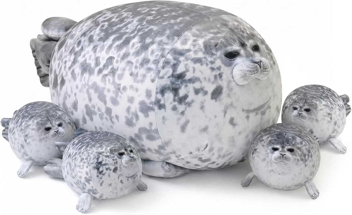 SQEQE Chubby Seal Almohada de peluche con 4 peluches de foca de beb...