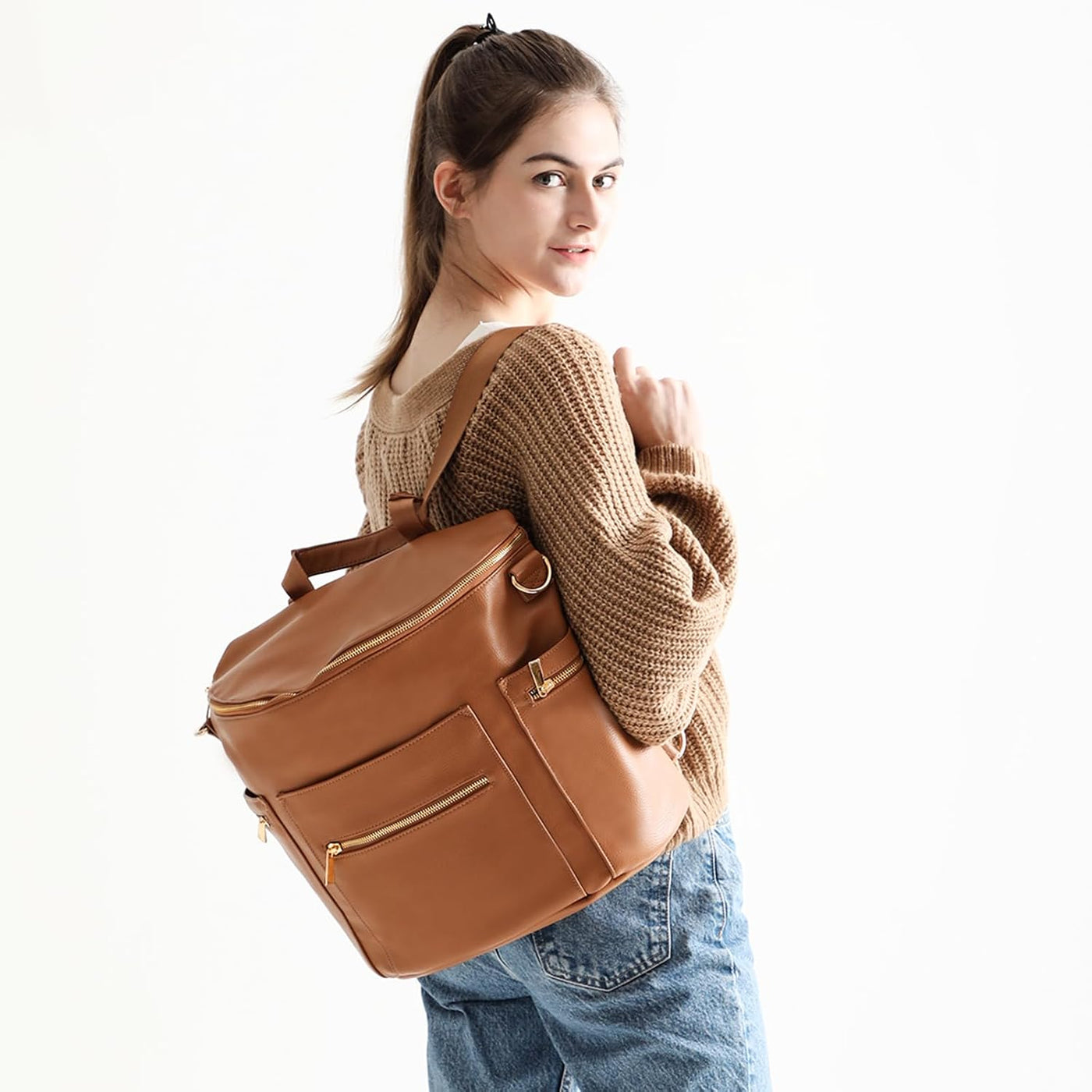 Miss Fong - Pañalera de cuero con cambiador, tipo mochila, bolsa or...