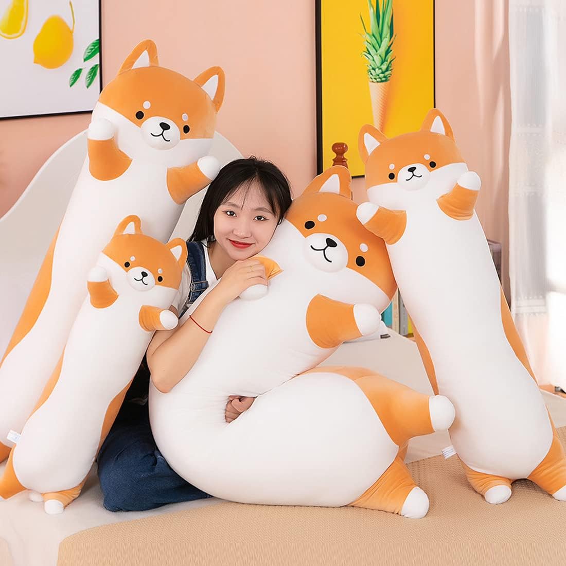 MIAOHAHA - Peluche largo de 35.4 pulgadas de Shiba Inu, perro suave...