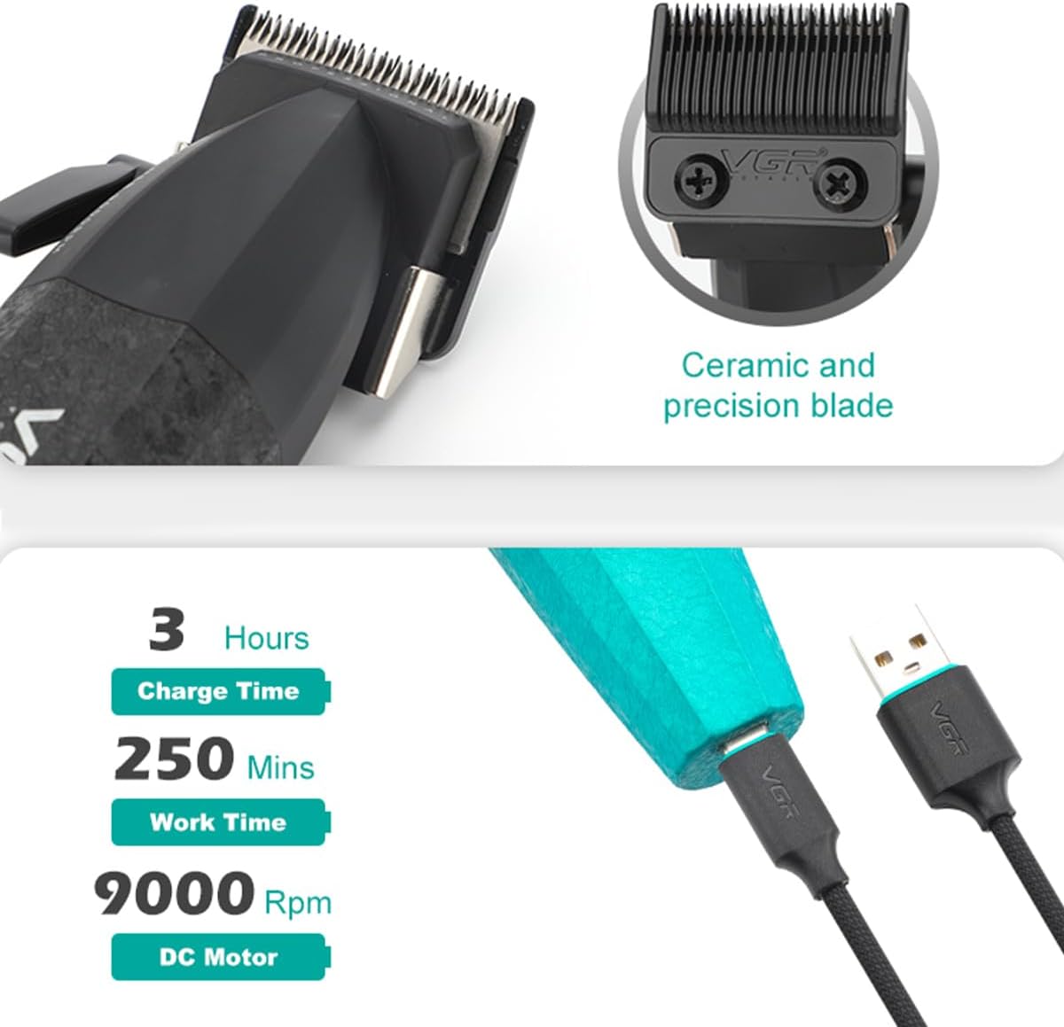 VGR 640S3 - Kit profesional de corte de cabello 3 en 1, 9000 rpm, c...