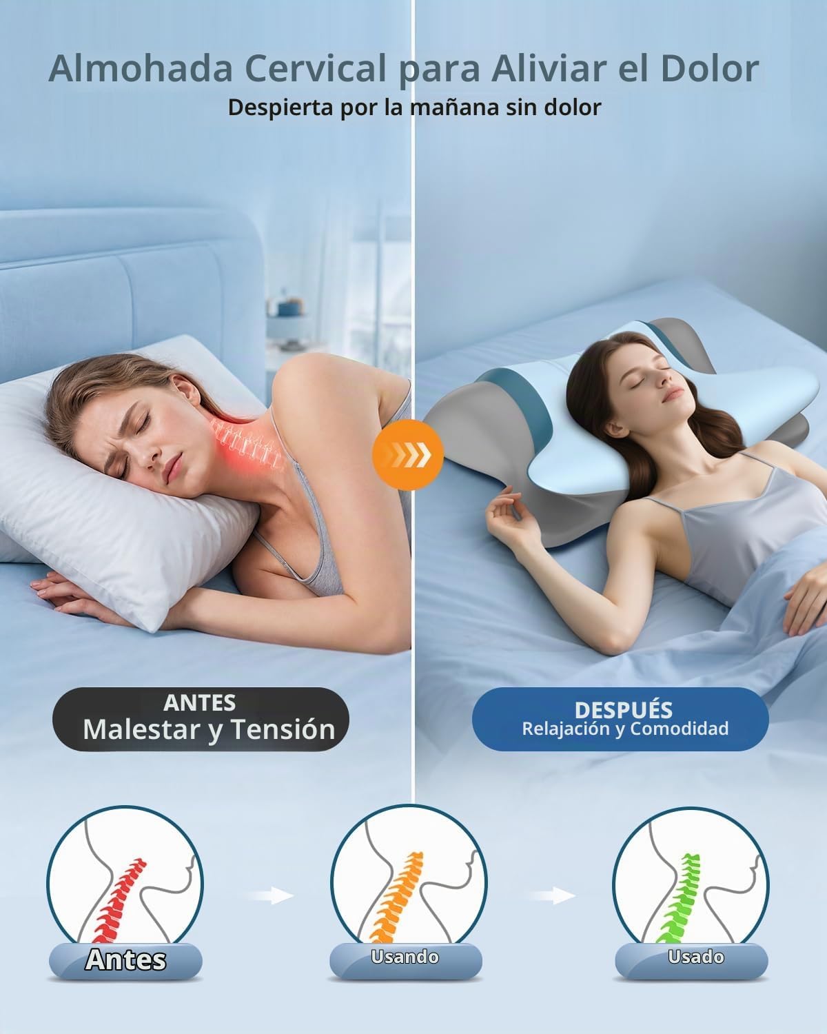 Almohada cervical para el cuello para aliviar el dolor, almohada er...