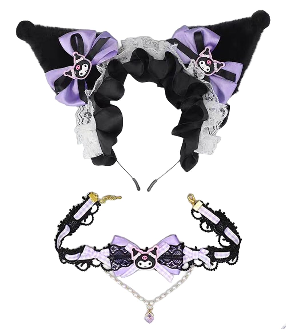 QHQ-SHININGLIFI Juego de accesorios de cosplay de orejas de gato y...