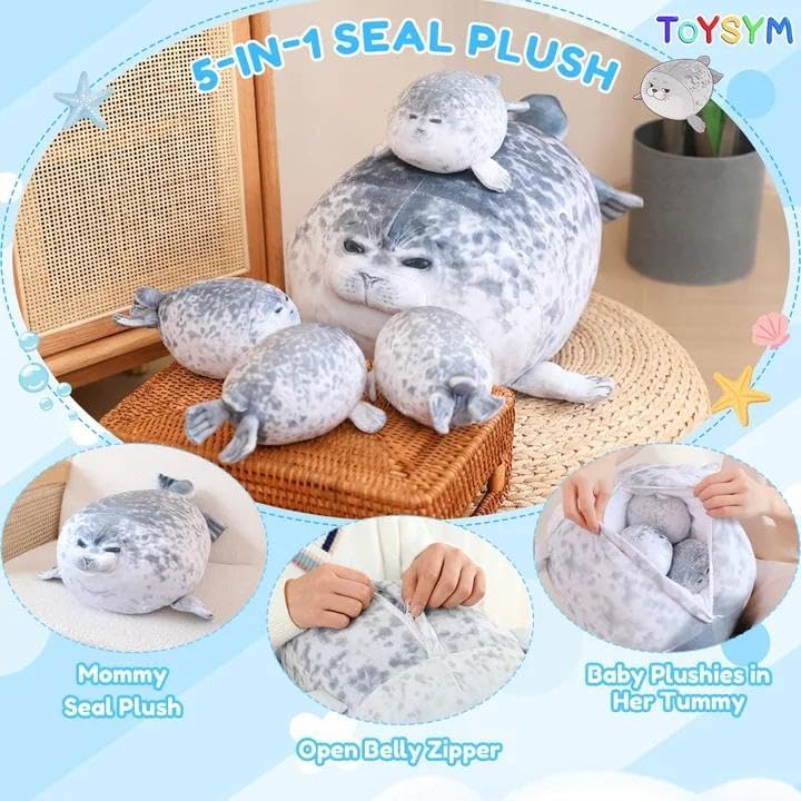 TOYSYM - Almohada de foca gordita de peluche linda con 4 peluches b...