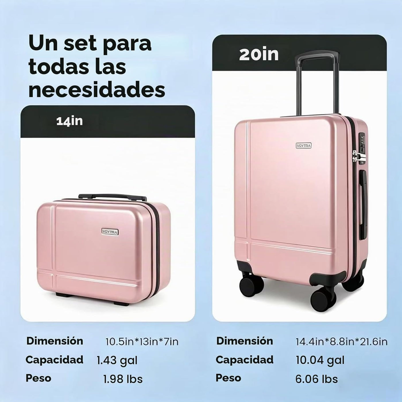 Voytra Juego de 2 equipajes, maleta de mano y comprobada con bloque...