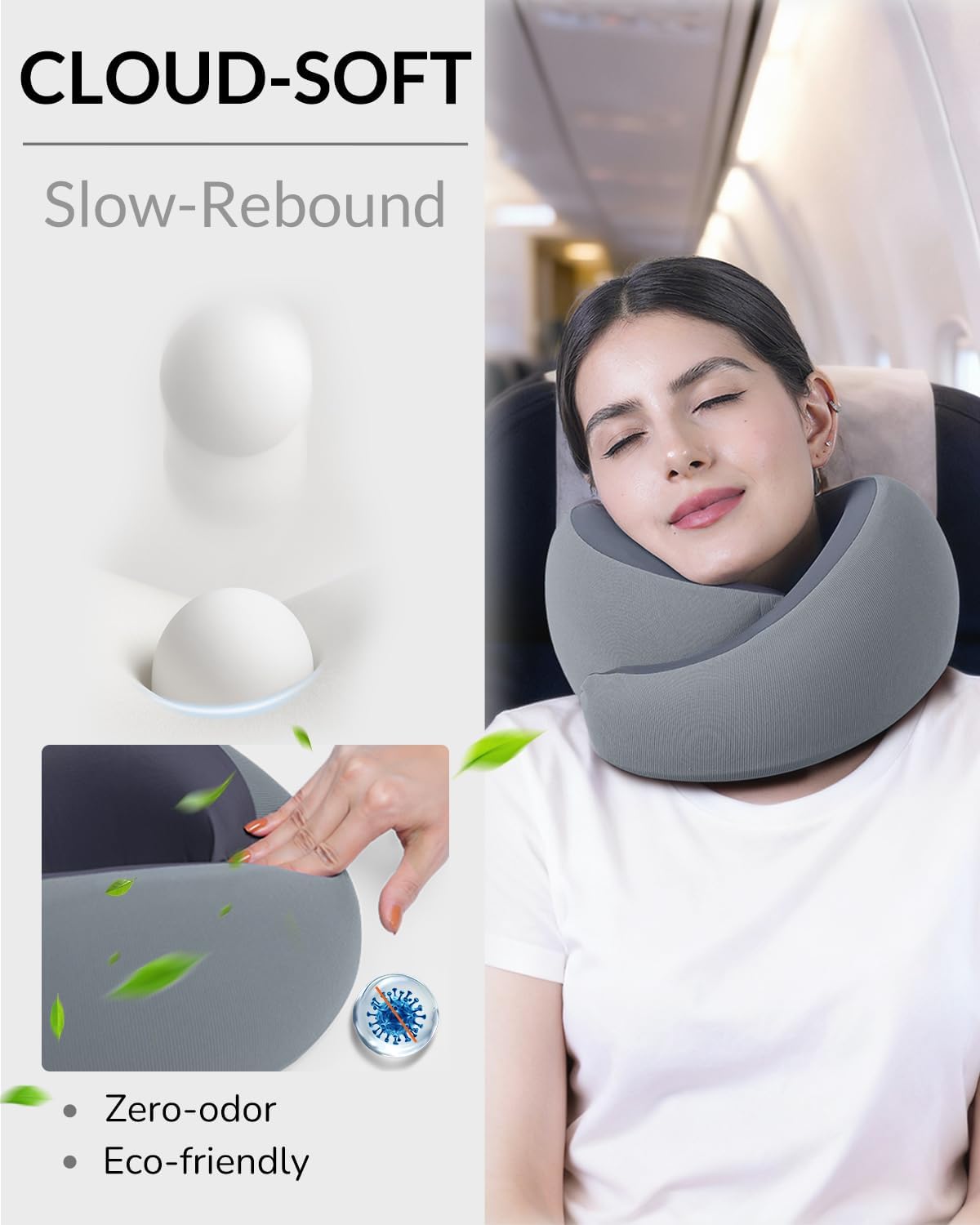 Almohada de viaje para avión, almohada de viaje de espuma viscoelás...
