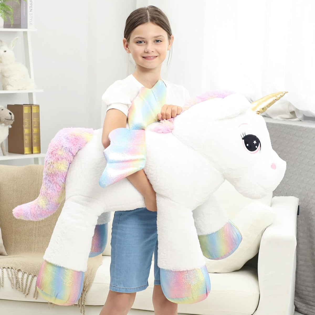 FFxiong Almohada de peluche gigante de unicornio de 44 pulgadas, li...
