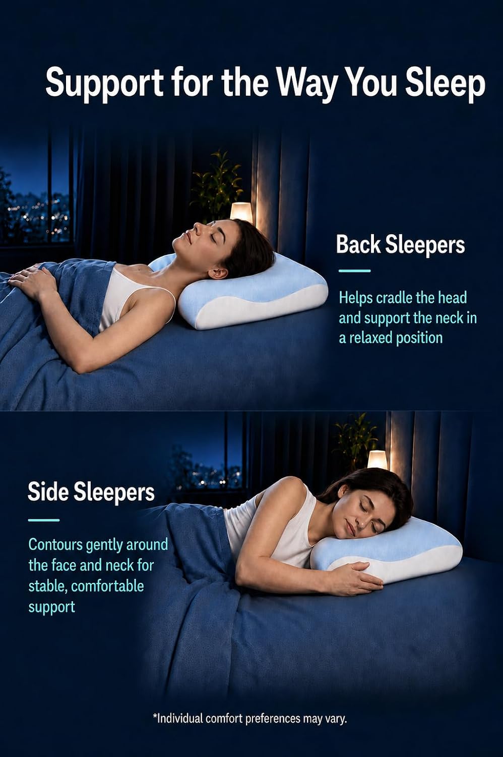 Almohada de espuma viscoelástica, funda de enfriamiento, soporte er...