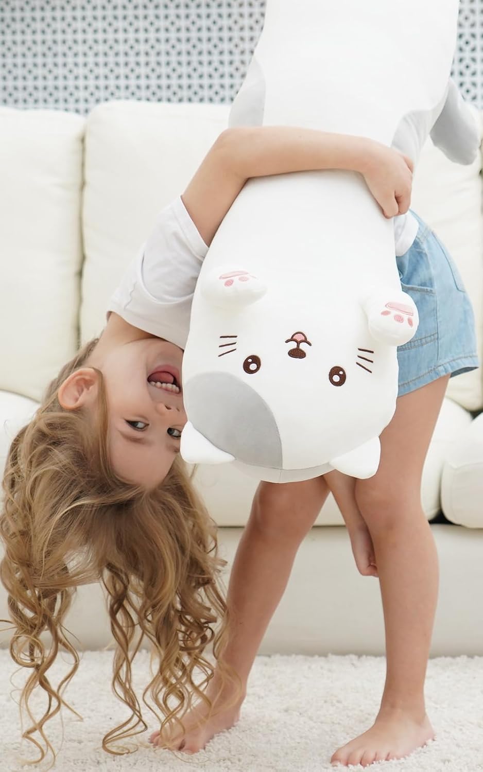Dalmao - Muñeco de felpa de gato de 91 cm, almohada larga y suave c...