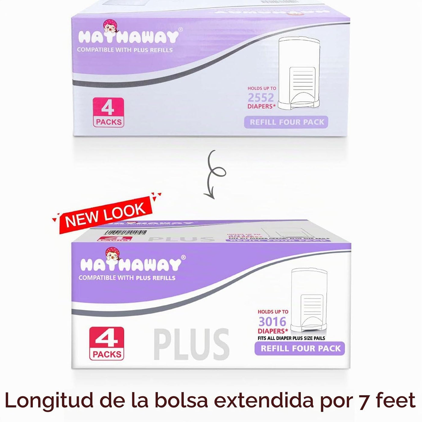 Recambios de cubo de pañales con una longitud aumentada del 30 %, c...
