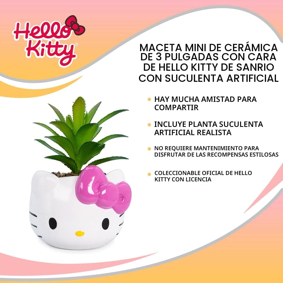 Silver Buffalo Sanrio Hello Kitty Face - Mini maceta de cerámica de...