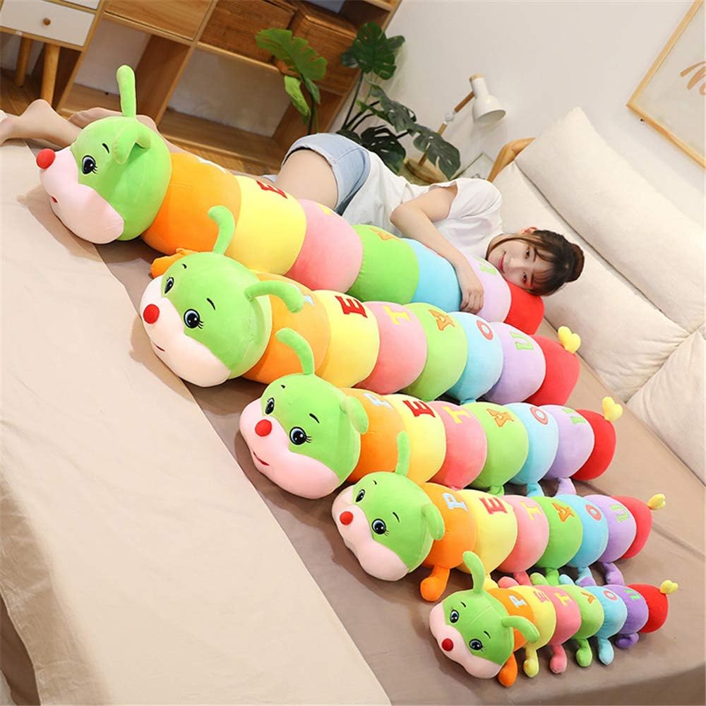 AOQI Almohada de peluche suave multicolor en forma de oruga, gran a...