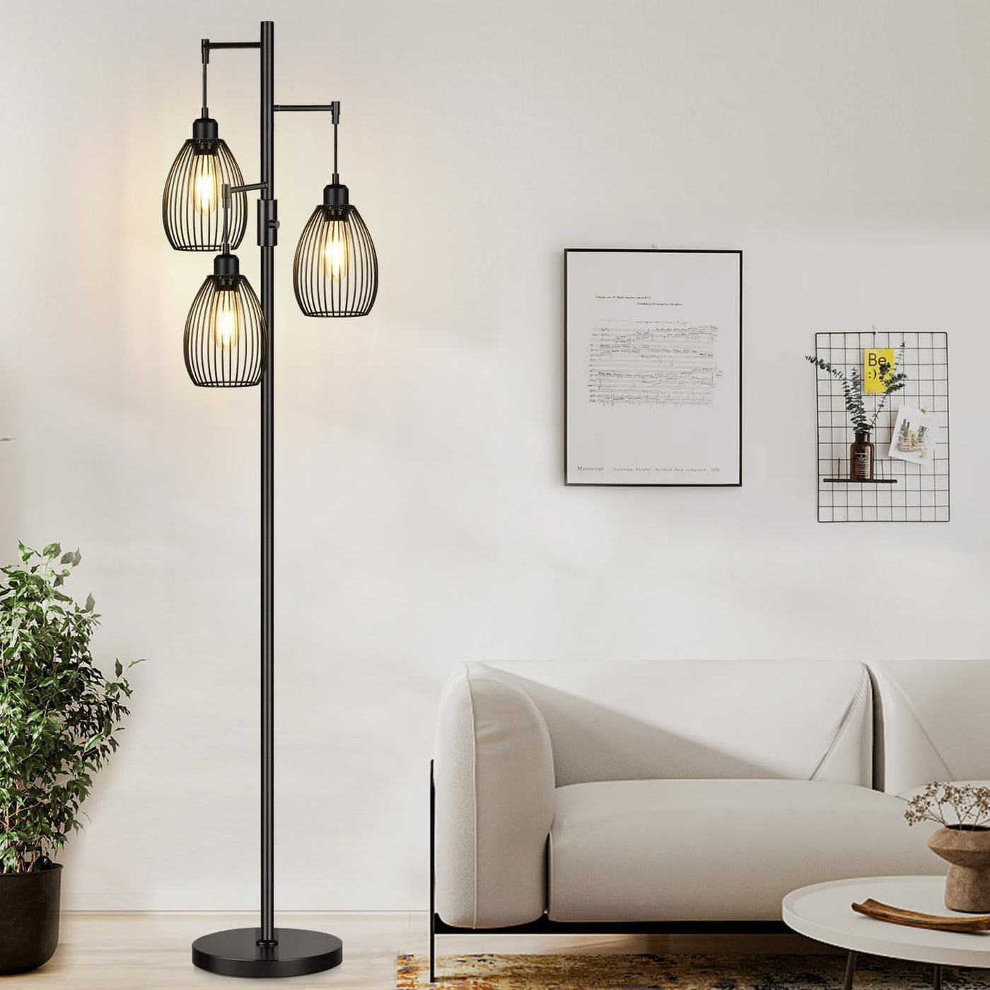Lámpara de pie regulable, 3 bombillas LED Edison de 800LM incluidas...