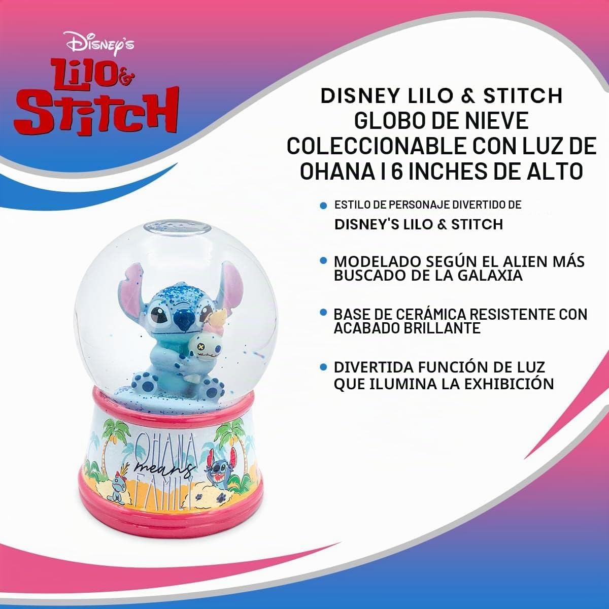 Disney Lilo & Stitch Ohana - Globo de nieve iluminado con purpu...