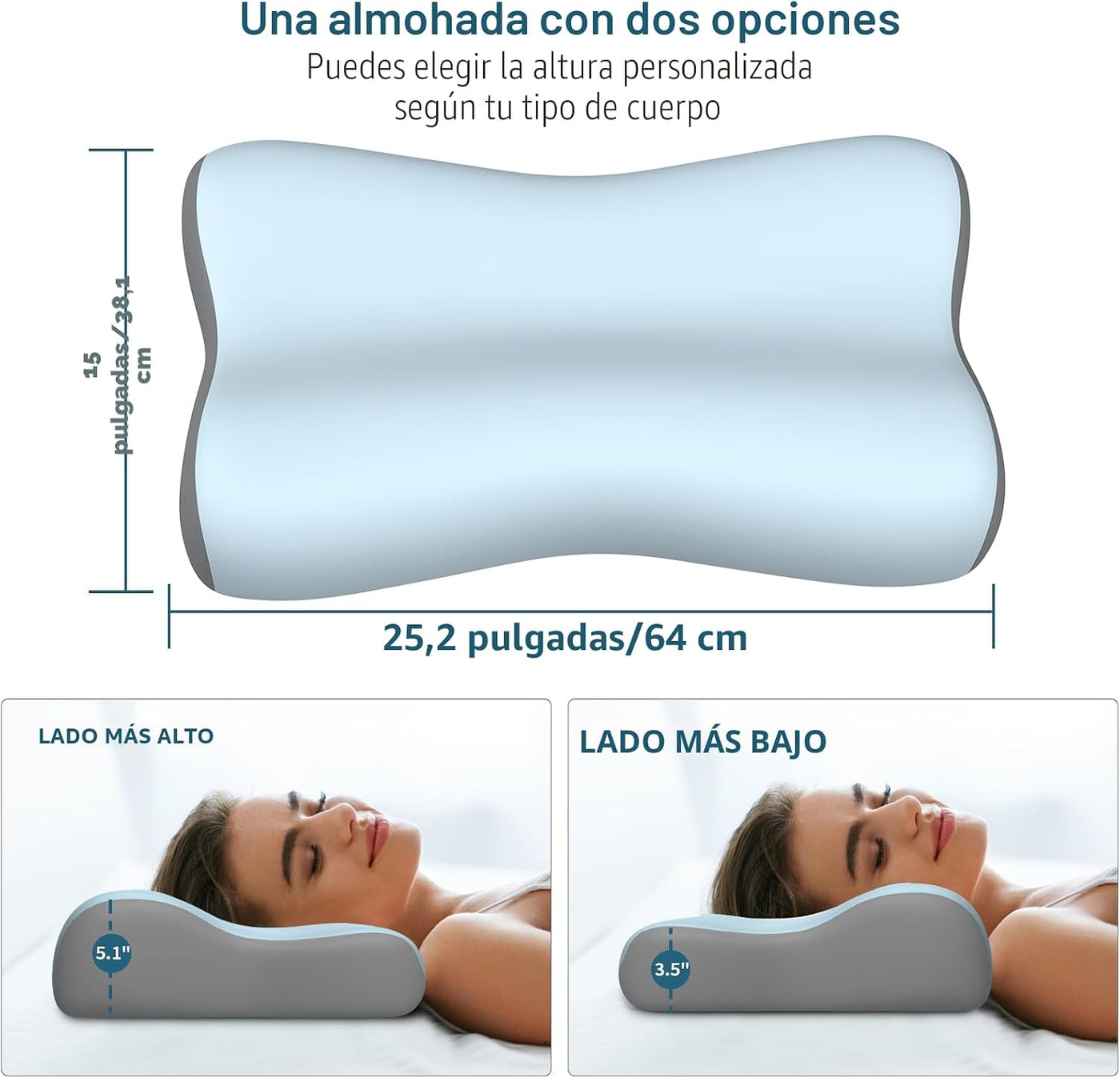 Almohada cervical para el cuello, almohadas de espuma viscoelástica...