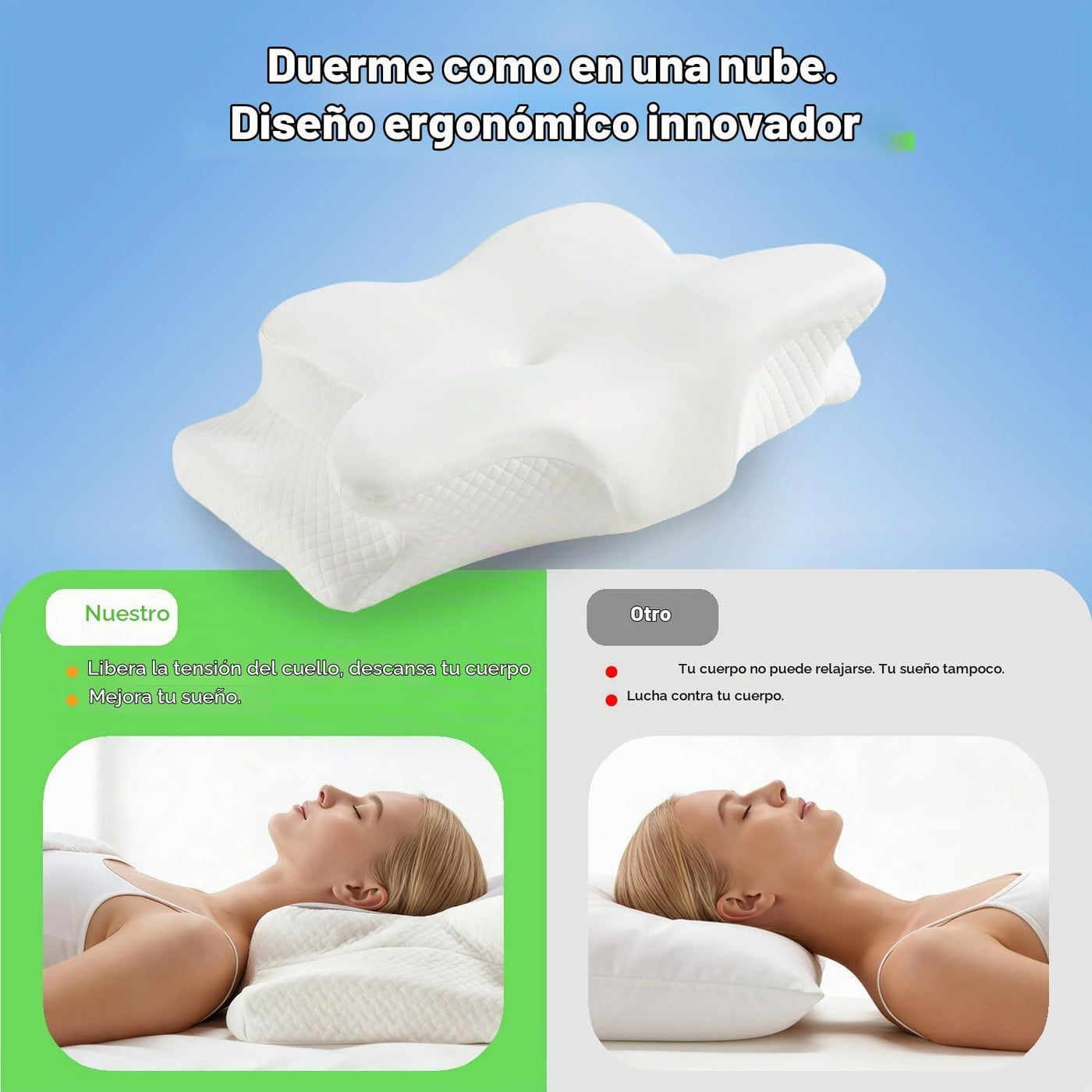 Ergo - Almohada cervical para el cuello, almohada ergonómica para a...