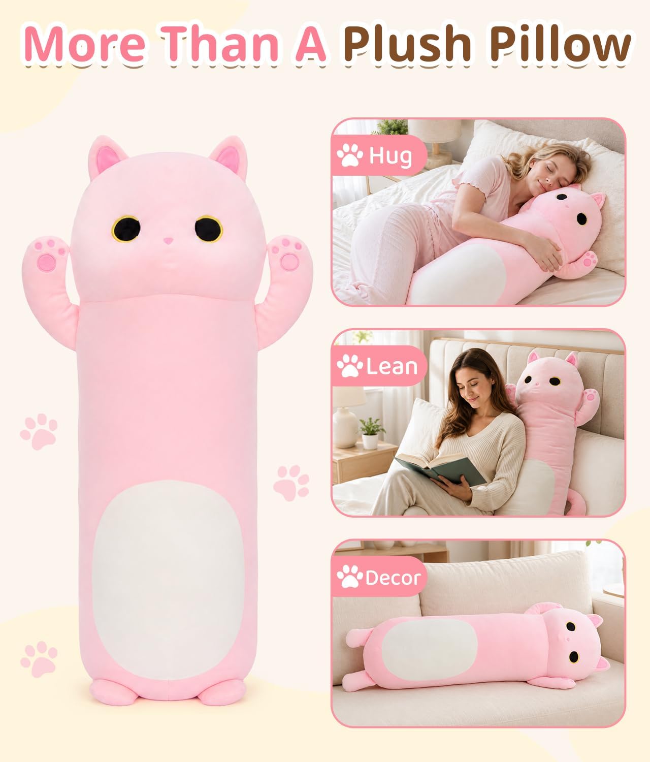 MaoGoLan Almohada corporal larga de gato para niños, felpa de gatit...