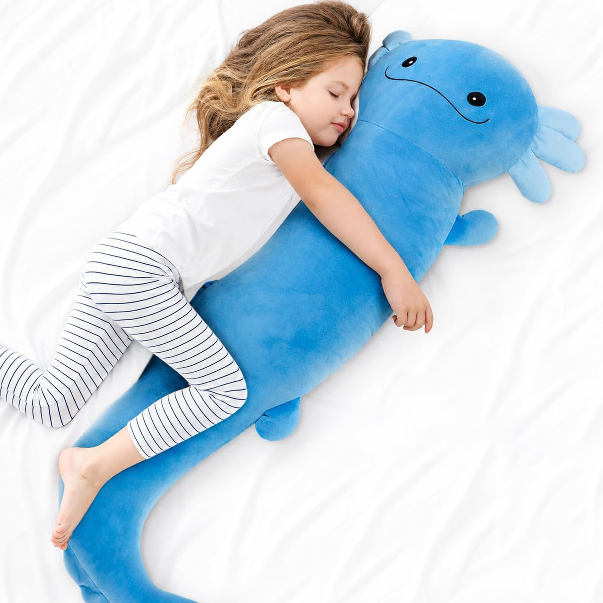 Tianmihou - Peluche gigante de axolotl de 48 pulgadas, axolotl azul...