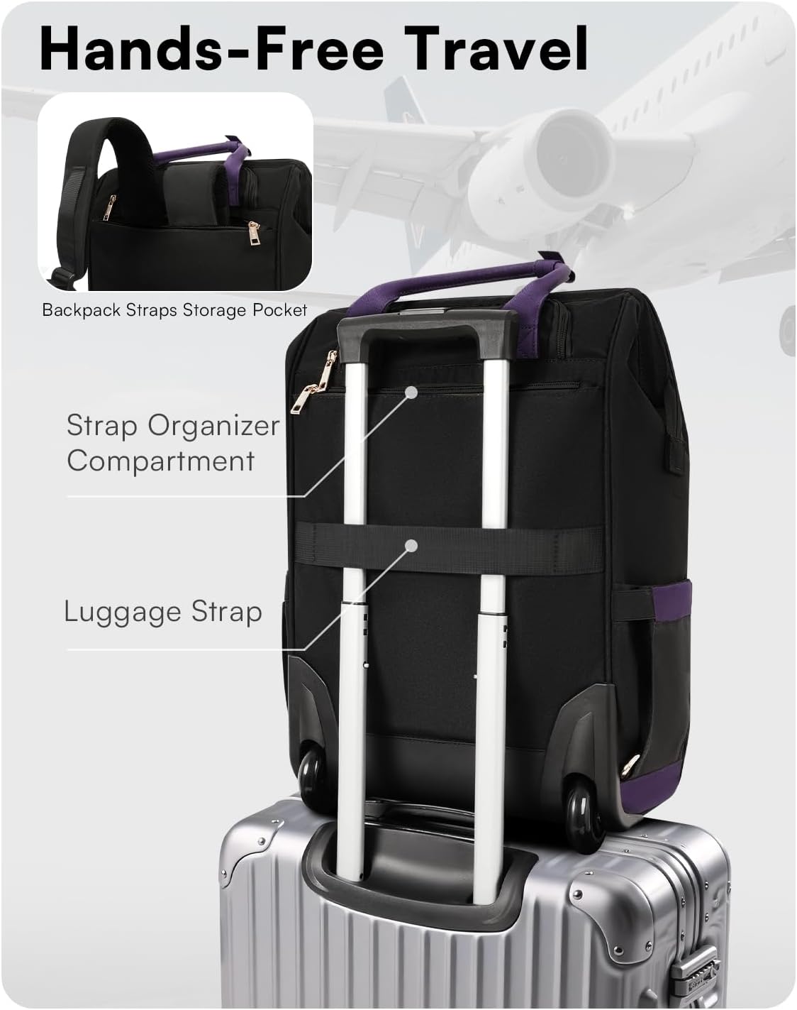 Arcoyard Mochila con ruedas para mujer, mochila de viaje de 16 pulg...