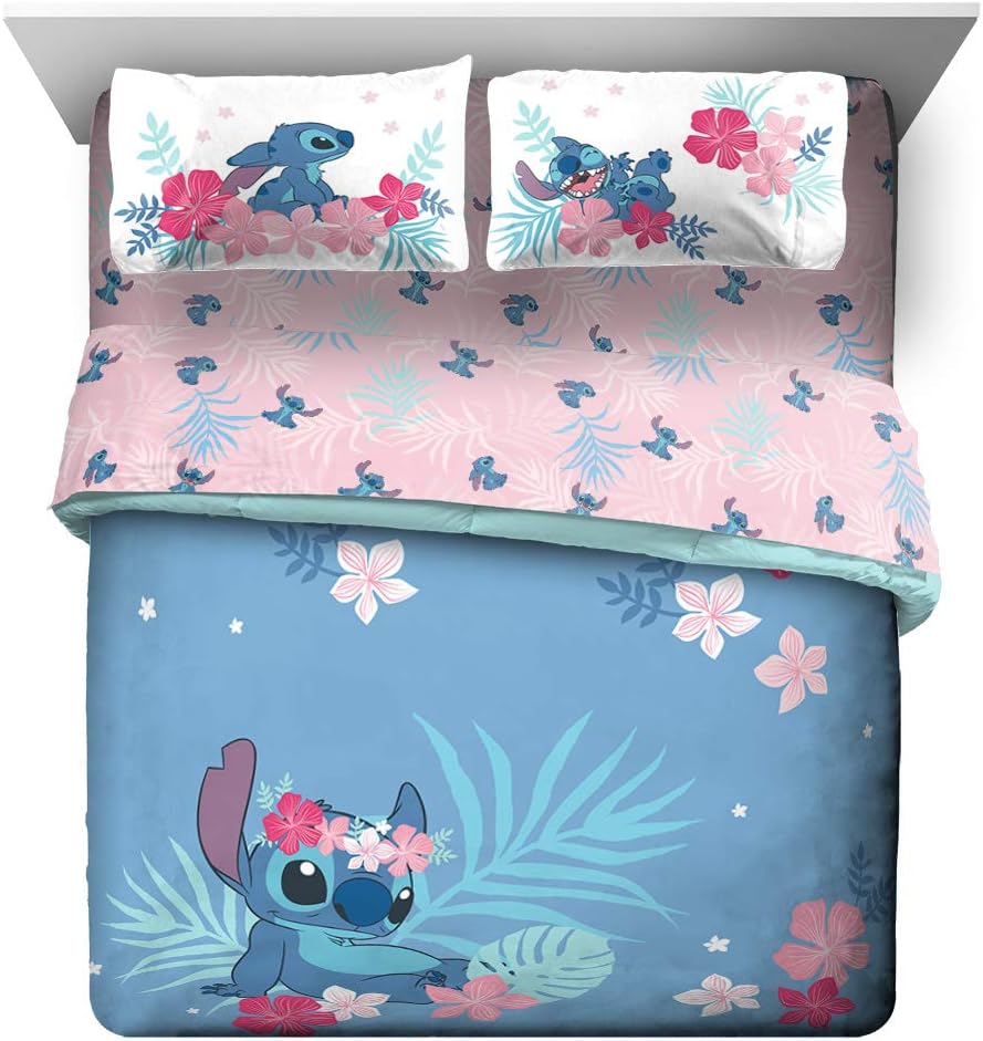 Jay Franco Disney Lilo & Stitch - Juego de edredón Queen de 7 p...