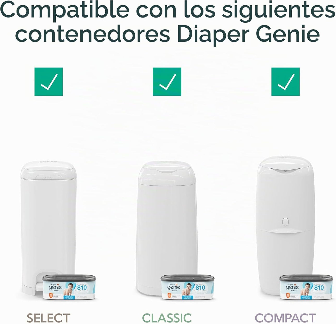 Diaper Genie Paquete de 2 repuestos cuadrados jumbo con película co...