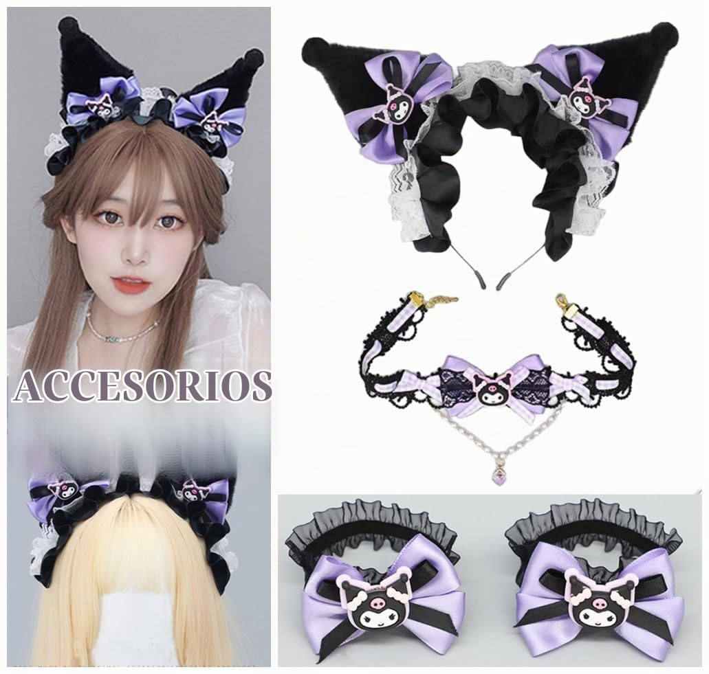 QHQ-SHININGLIFI Kuromimi - Juego de 4 piezas con 2 cordones de enca...