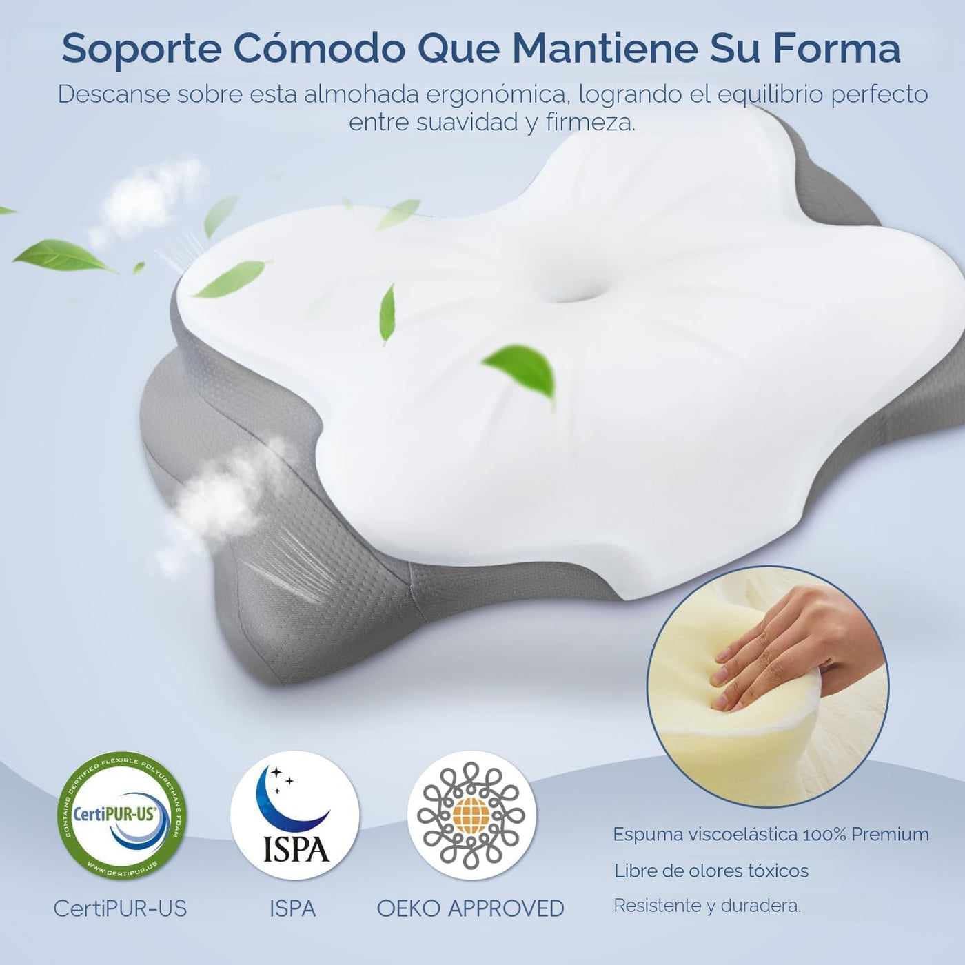 Almohada cervical para el cuello, almohada ergonómica de espuma vis...