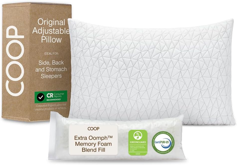 Almohada de espuma con memoria Coop Home Goods, premium ajustable l...