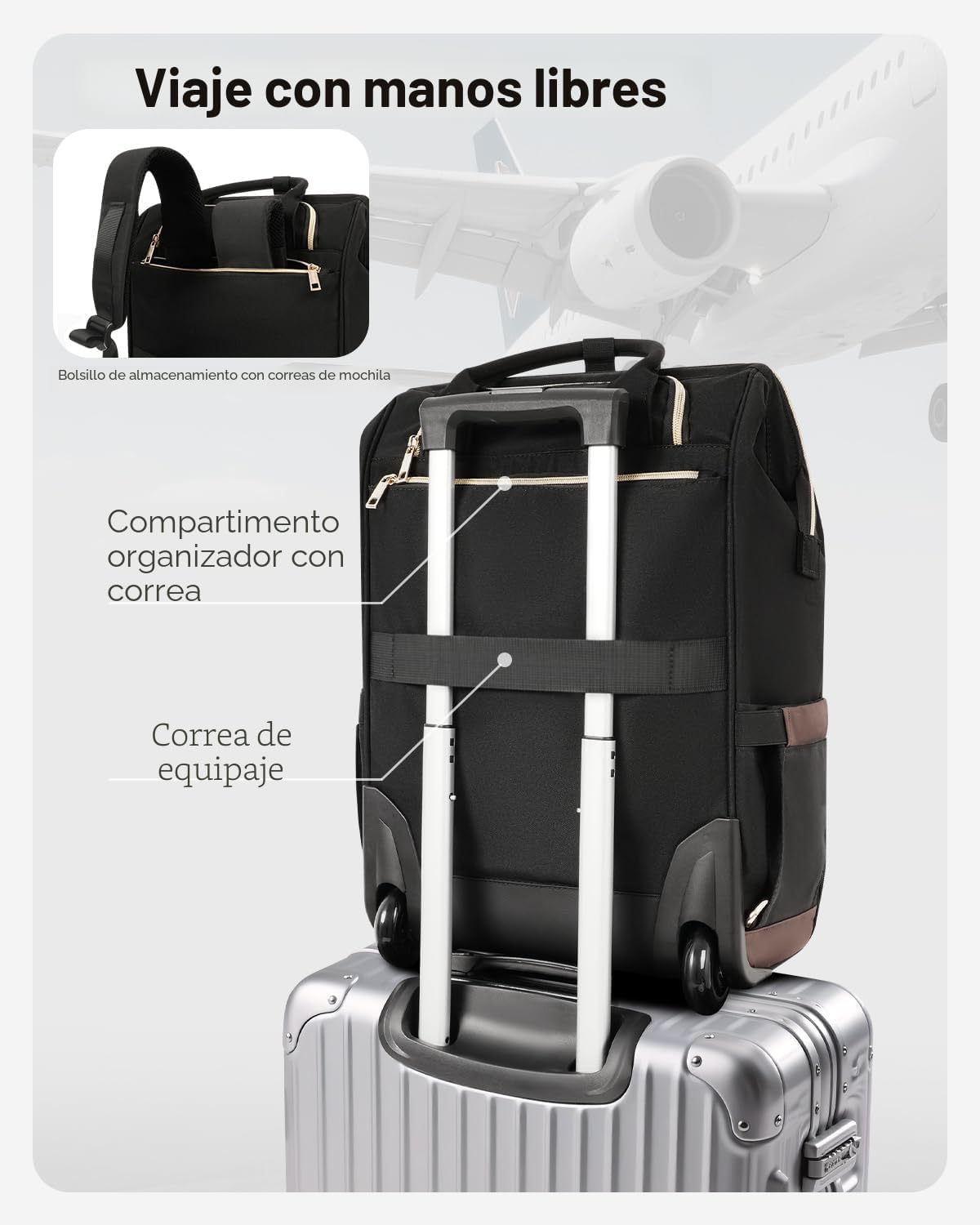 Mochila con ruedas para mujer, mochila de viaje con ruedas, mochila...
