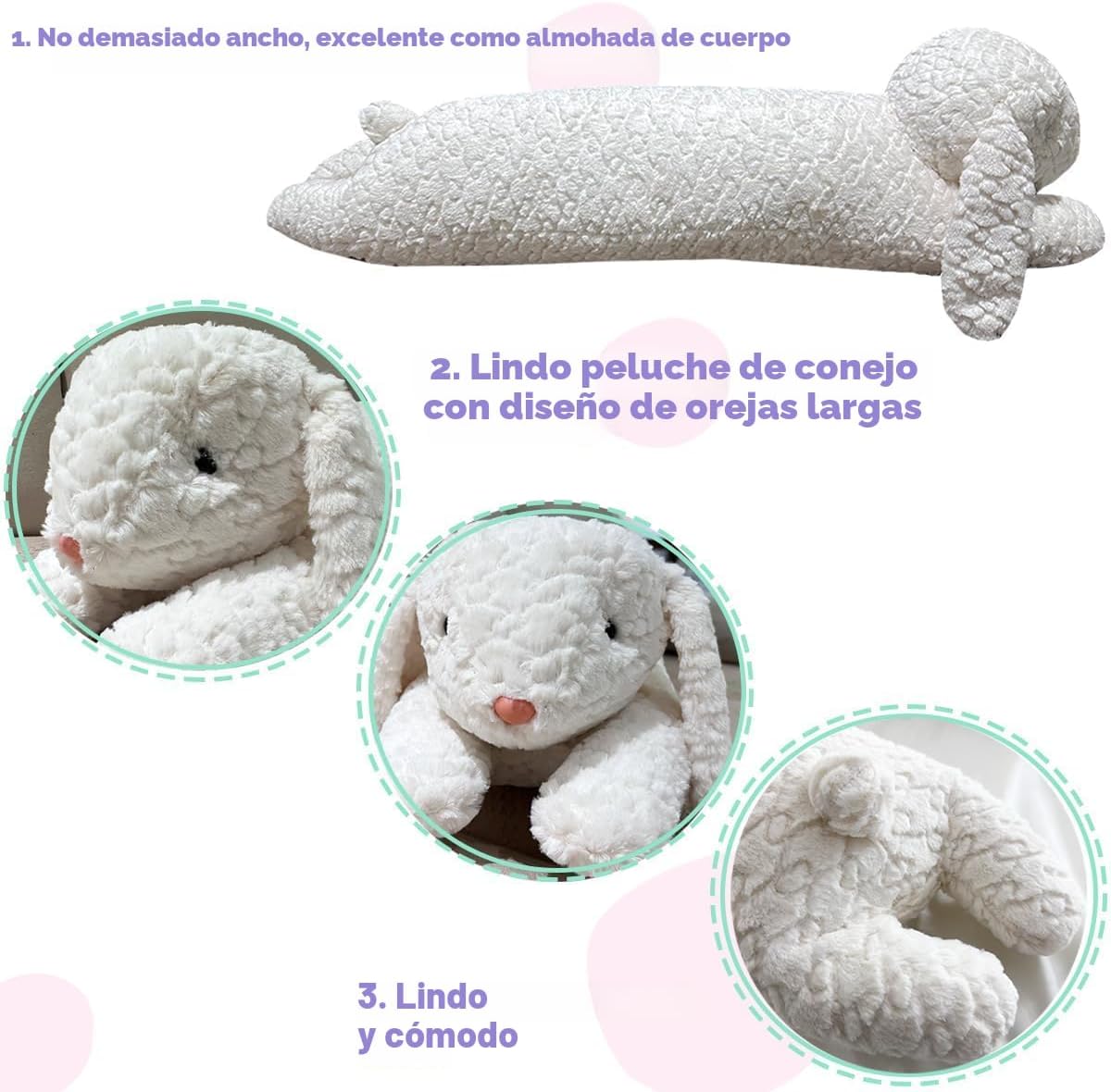Hofun4U Almohada de felpa de conejo, animal de peluche de conejo, a...