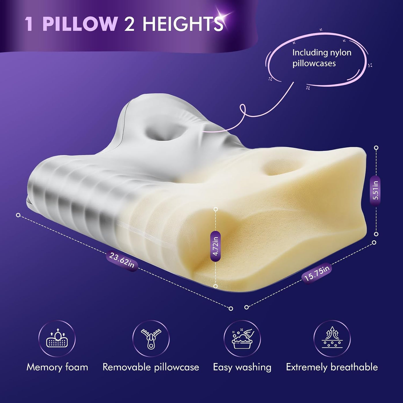 Dayme Almohadas ortopédicas de espuma viscoelástica, almohada refre...