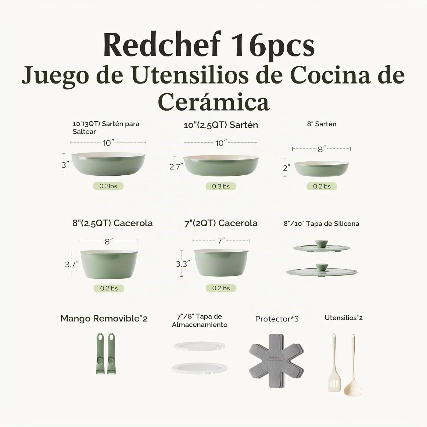Redchef Juego de sartenes y ollas antiadherentes de cerámica, juego...