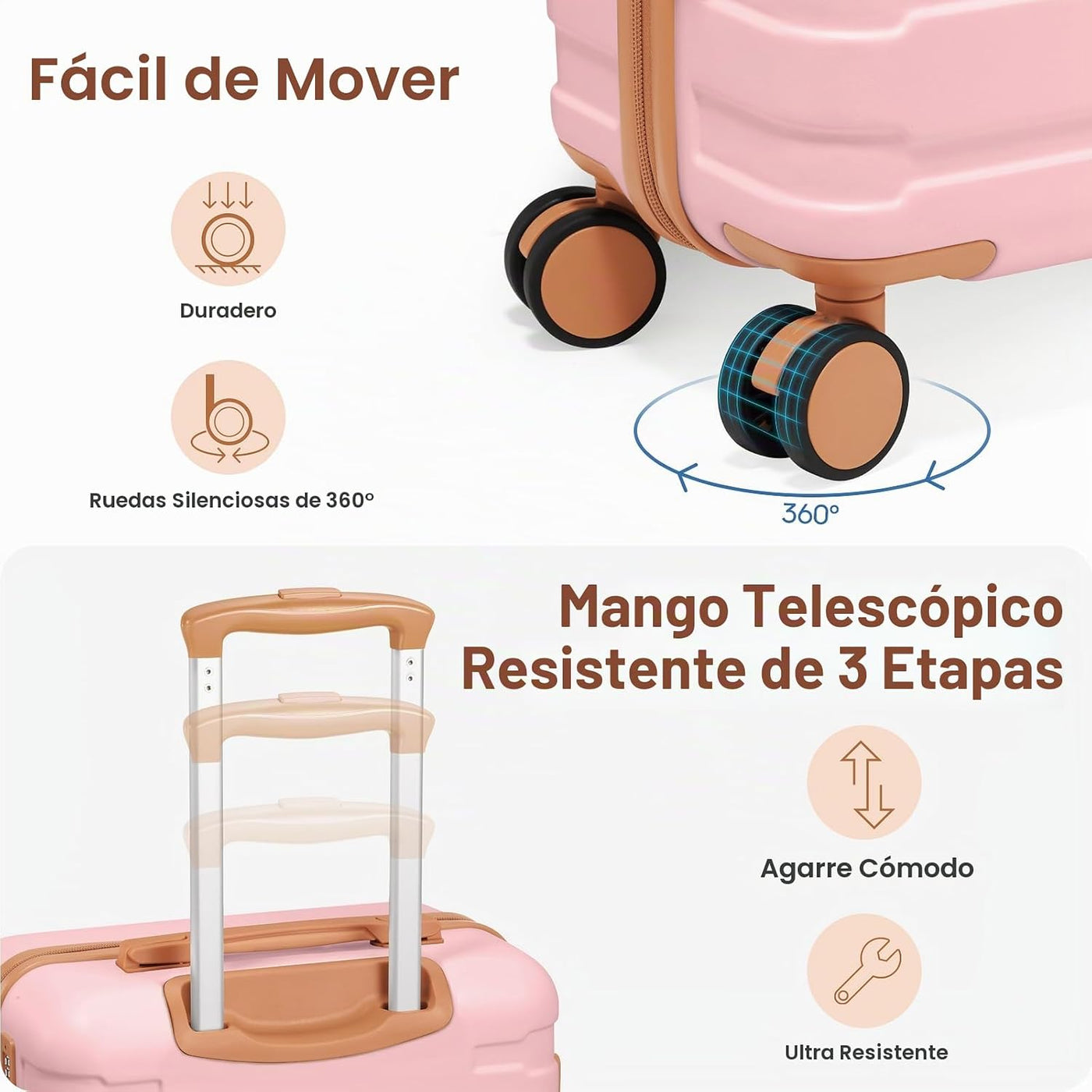 MIUSSE MAX Juego de equipaje de 3 piezas, equipaje de mano rígido d...
