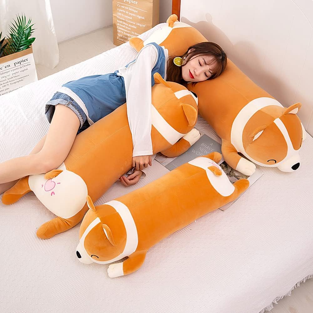 MIAOHAHA Juguete largo de felpa Corgi para niños, lindo y suave pel...