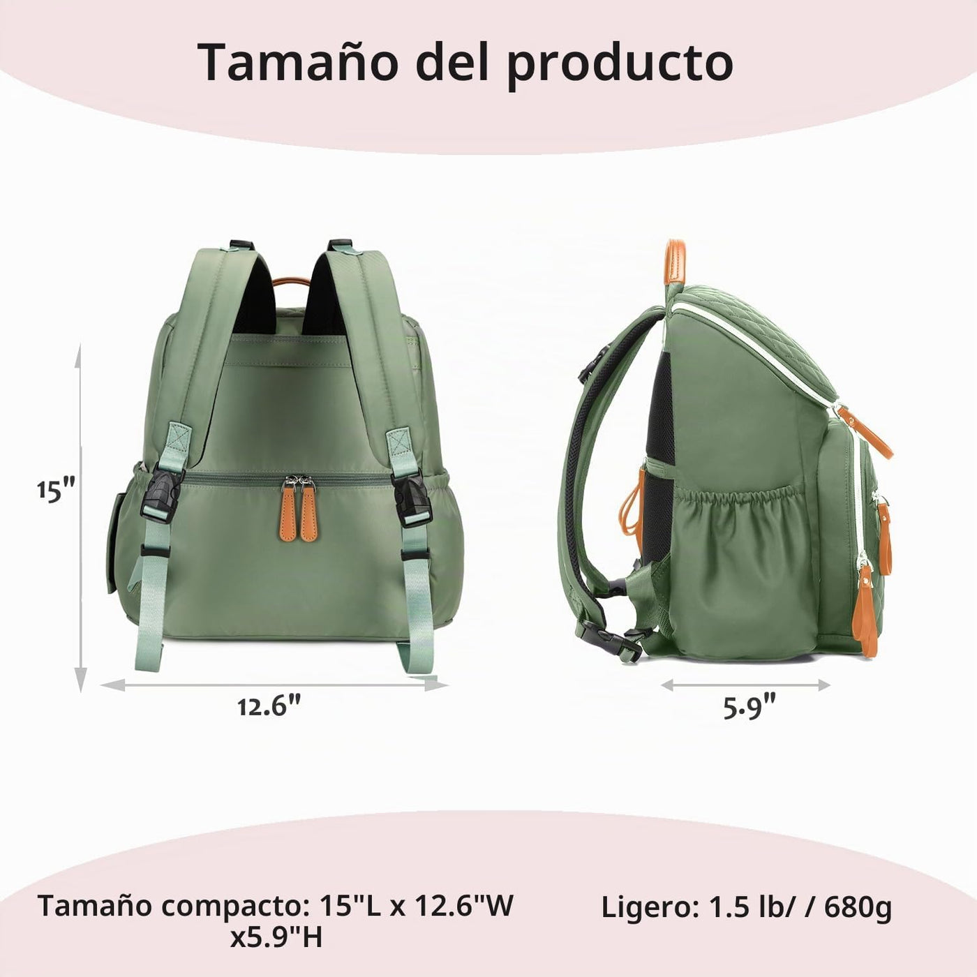LORADI Mochila ligera para pañales, mediana | Clips para cochecito,...