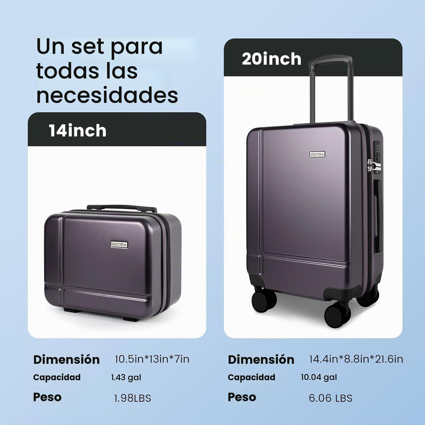 Voytra Juego de 2 equipajes, maleta de mano y comprobada con bloque...