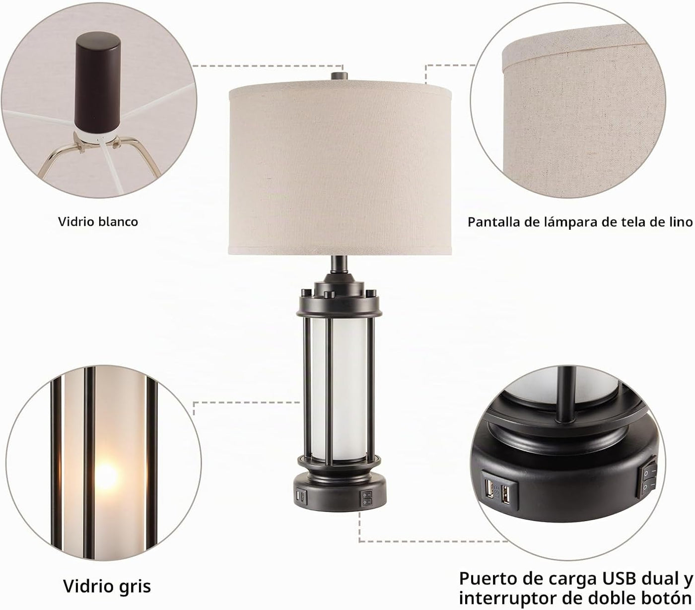 AIEAMPDO Juego de 2 lámparas de mesa modernas para sala de estar, d...