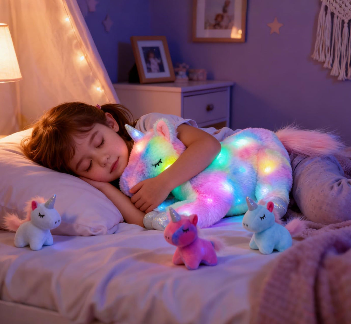 Hopearl Unicornio de peluche LED con iluminación, mamá unicornio co...