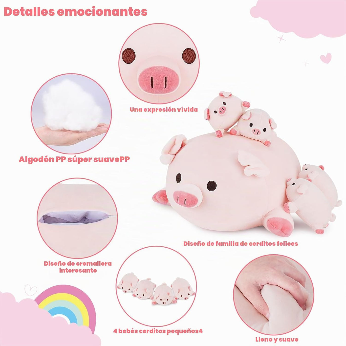 Achwishap 5 Piezas Familia de Cerdos, Cerdo de Peluche Mamá con 4 B...