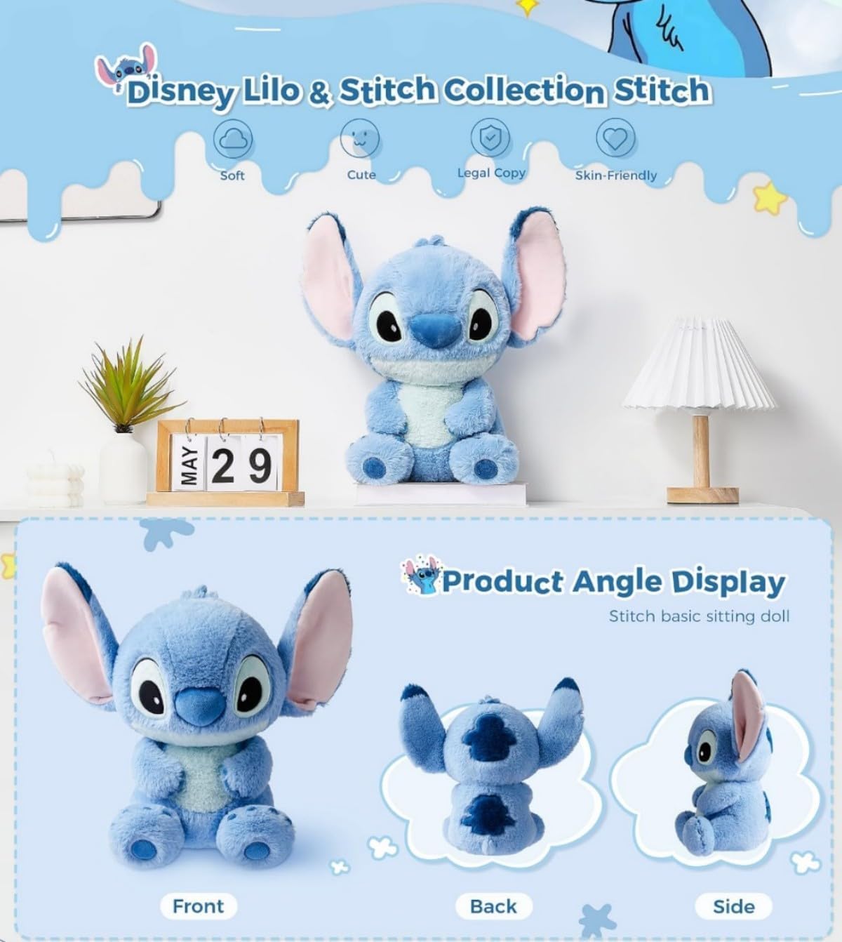 MINISO Disney Lilo & Stitch - Muñeca de peluche suave de 10 pul...