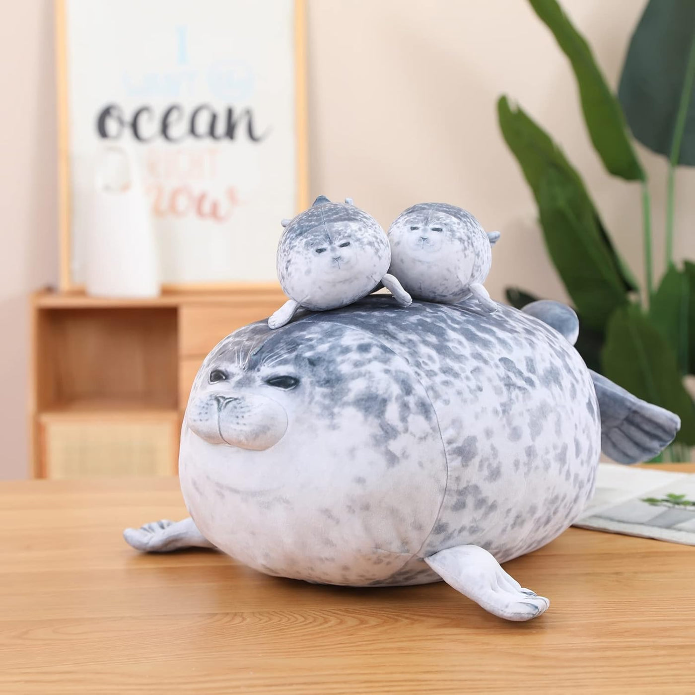 SQEQE Chubby Seal Almohada de peluche con 4 peluches de foca de beb...