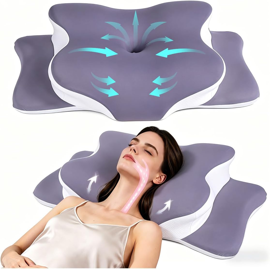 WKEFF Almohada cervical para aliviar el dolor de cuello, diseño hue...