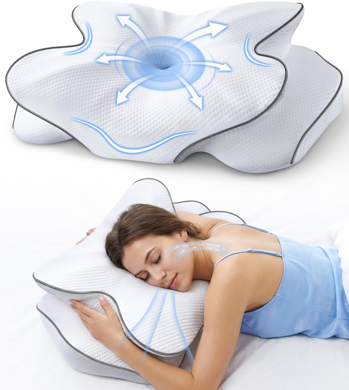 AZBESTPRO Almohada cervical de espuma viscoelástica para soporte de...
